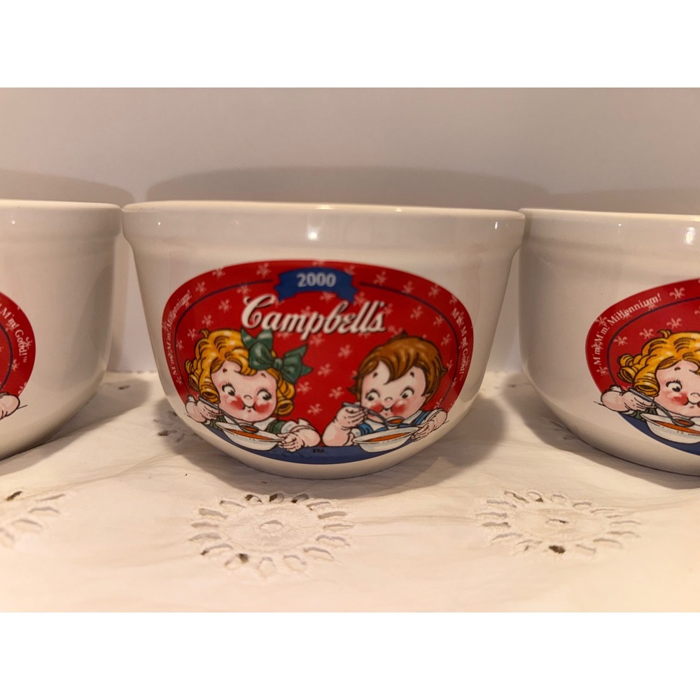 Set of 4 Vintage Campbell's Soup Millennium 2000 Ceramic Bowls Kids Crocks